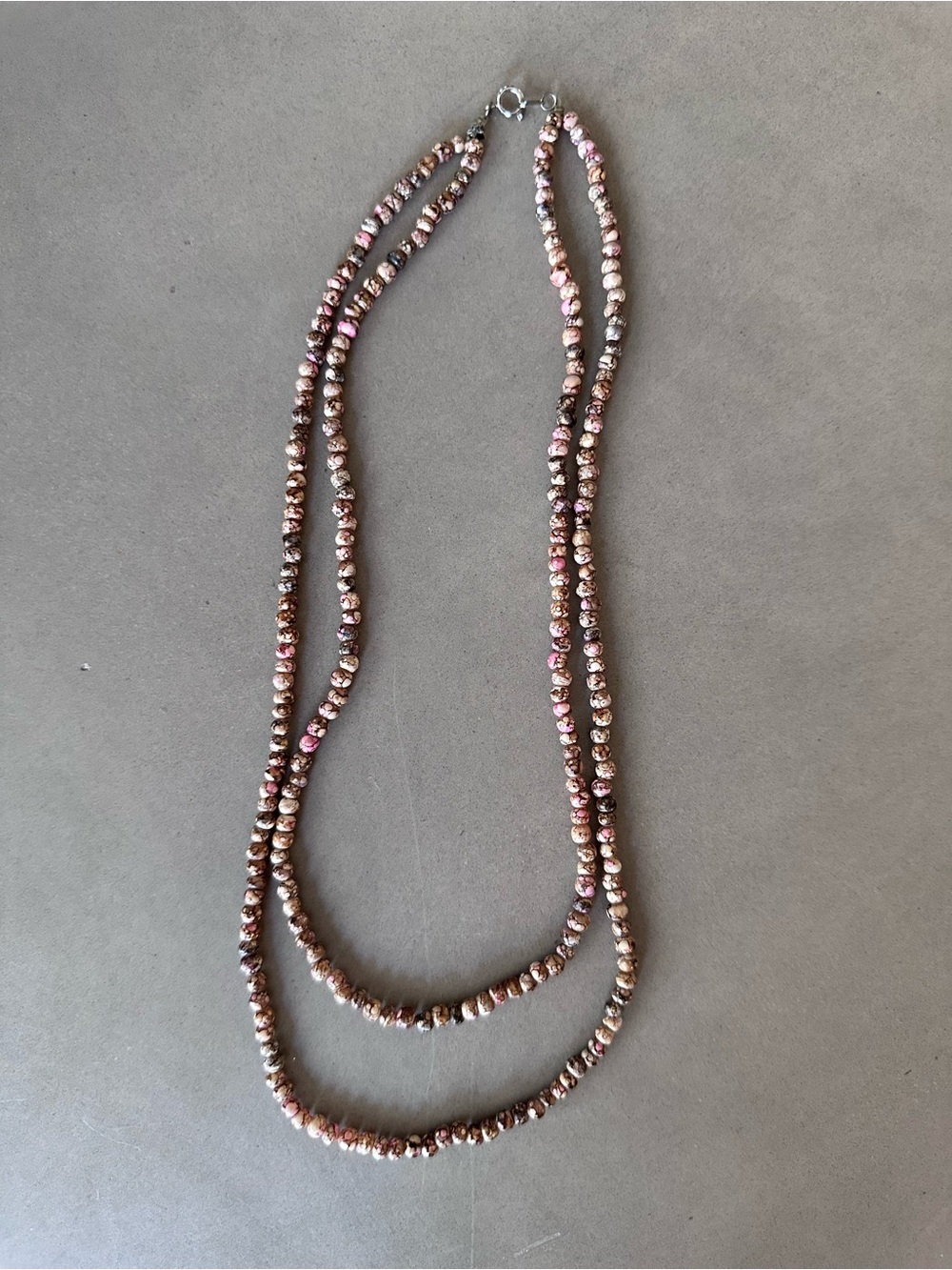 Double Strand Beaded Necklace in Brown and Pink